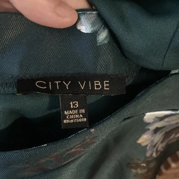 City Vibe Long-Sleeve Lace Top w/ Floral Print Skirt Two-Piece Dress Green Sz 13 - Picture 11 of 12